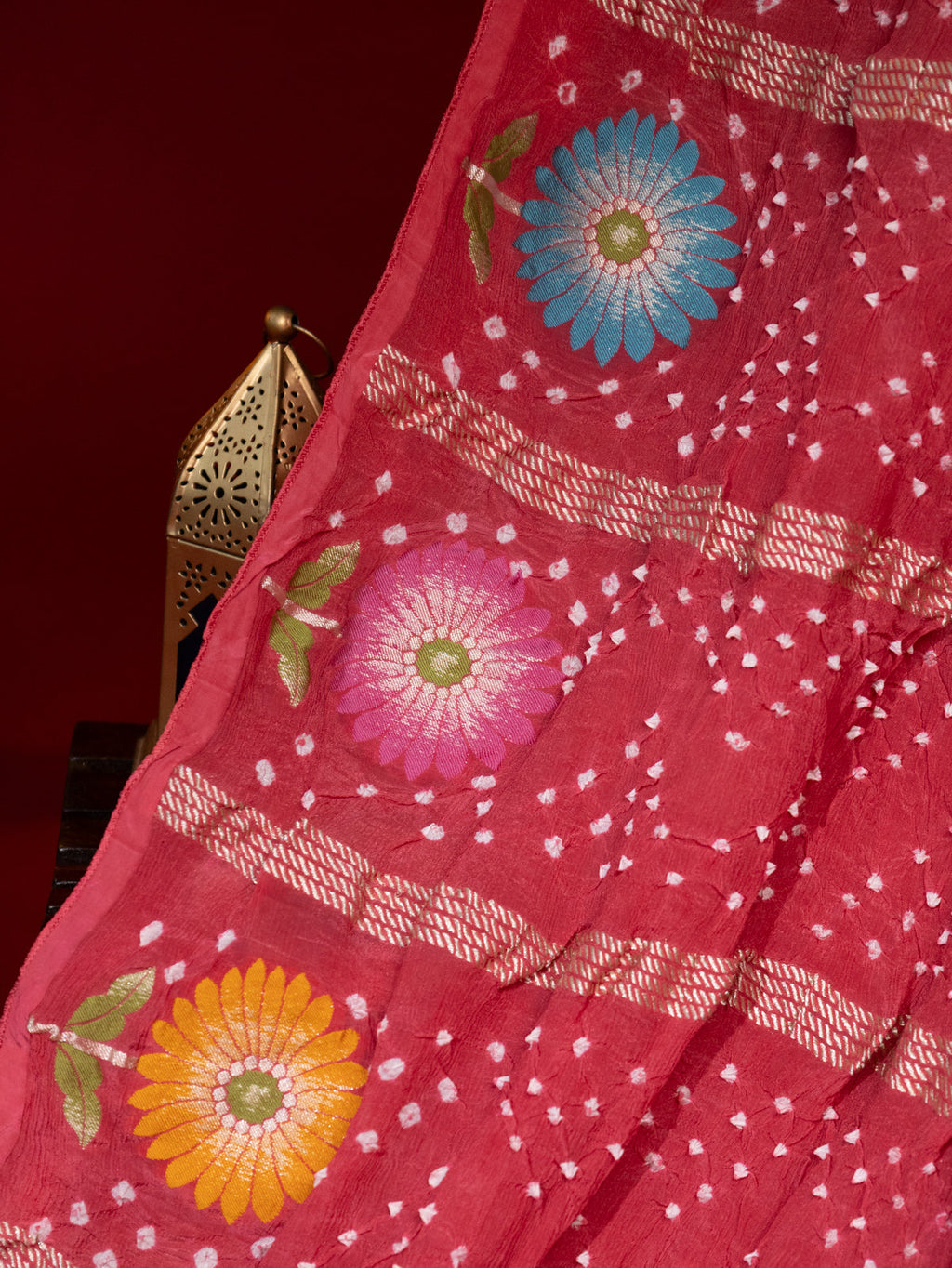 Peach Pink Georgette Saree With Bandhej