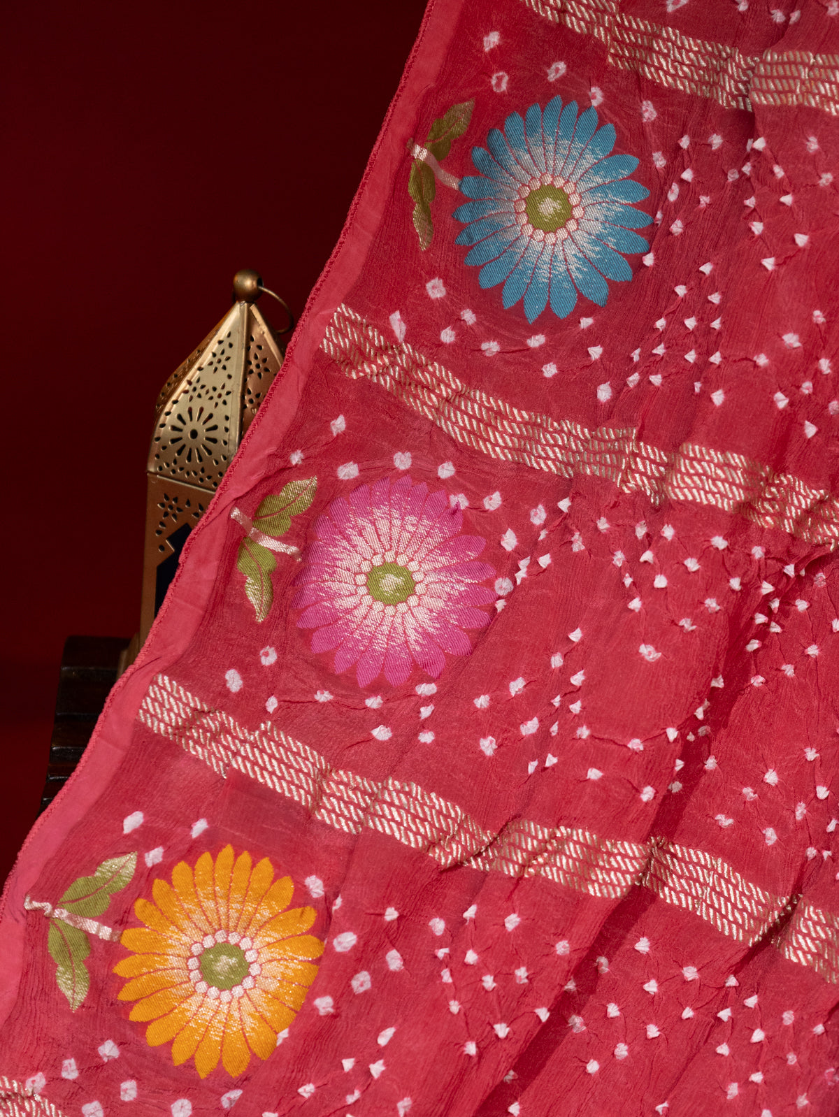 Peach Pink Georgette Saree With Bandhej