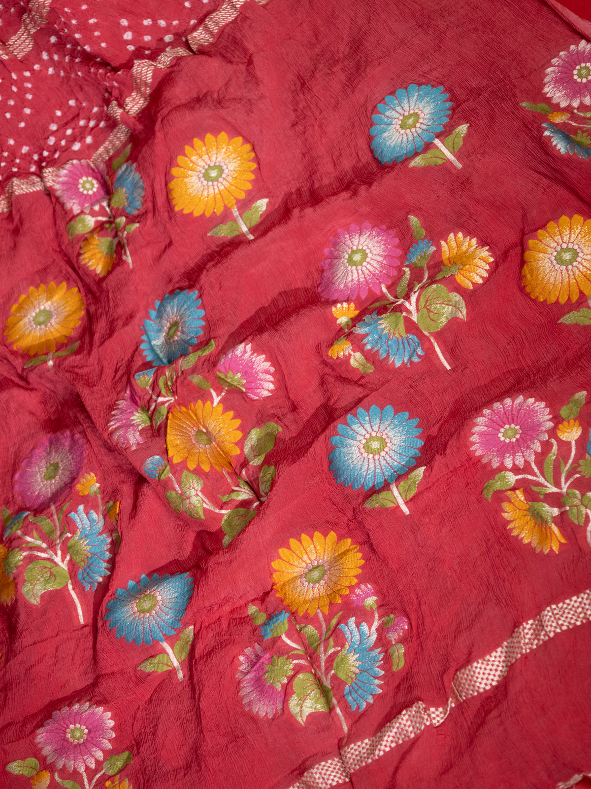 Peach Pink Georgette Saree With Bandhej