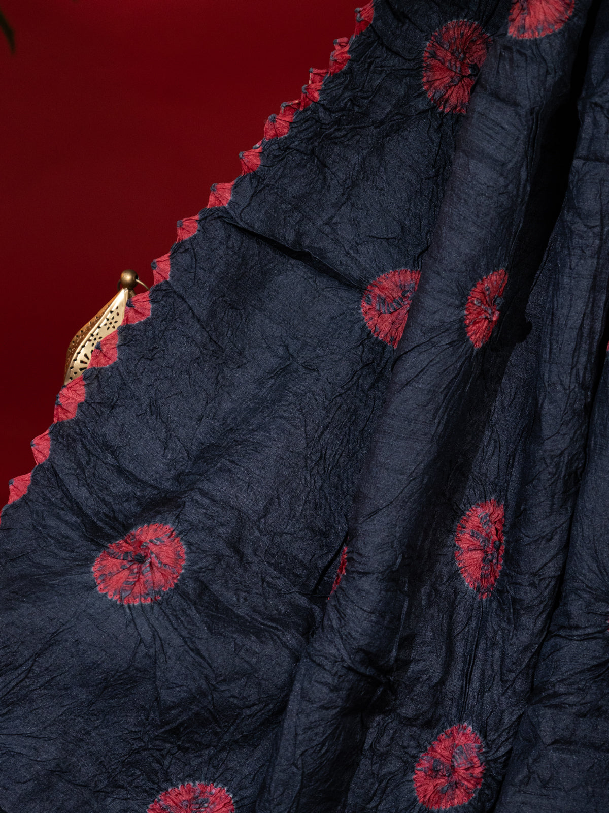 Black & Maroon Tussar Silk Saree With Shibori