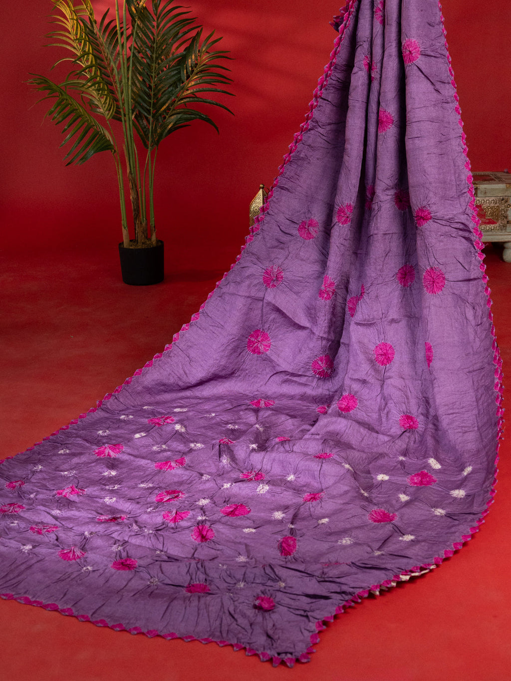 Pastel Purple & Pink Tussar Silk Saree
