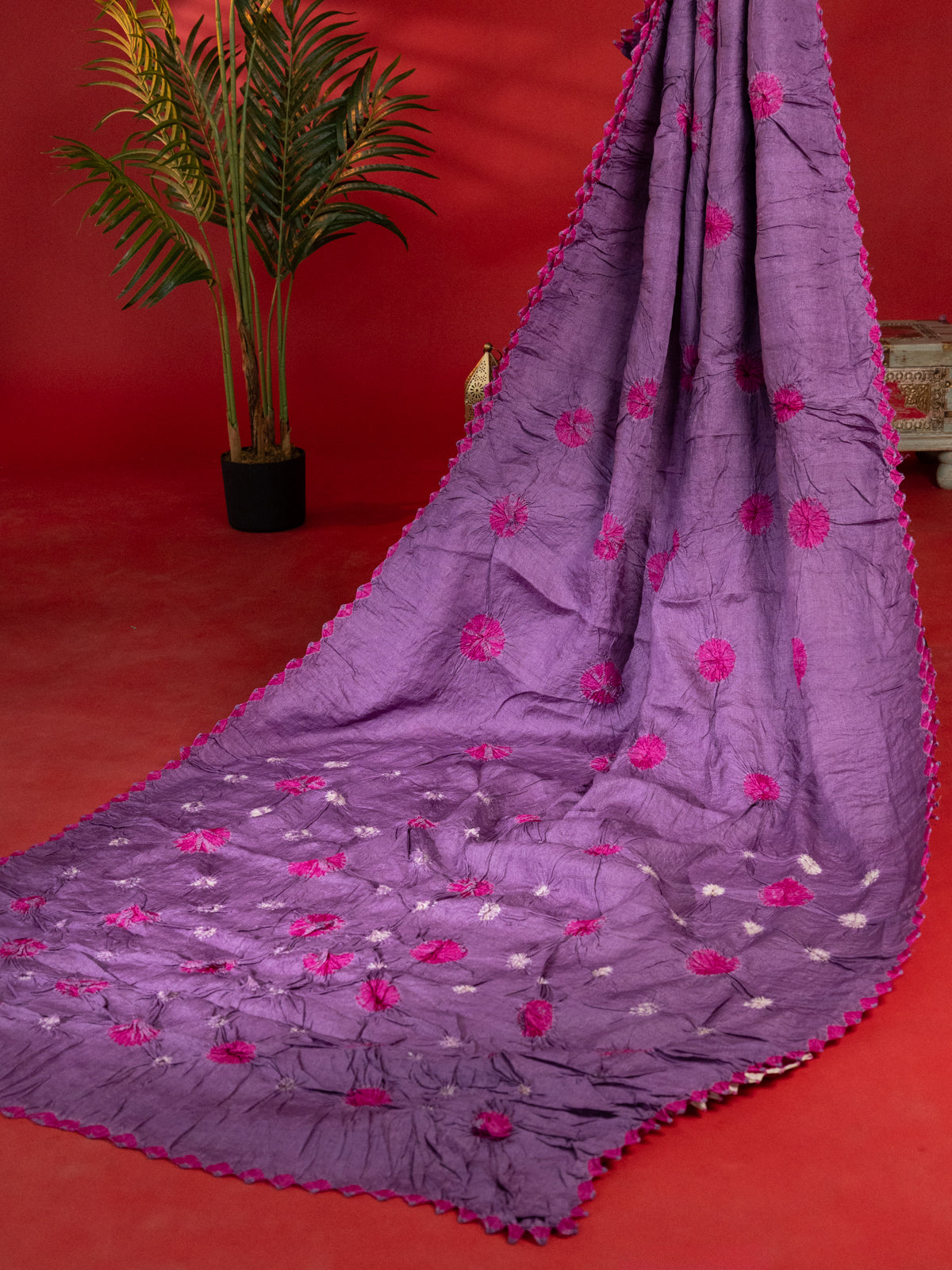 Pastel Purple & Pink Tussar Silk Saree