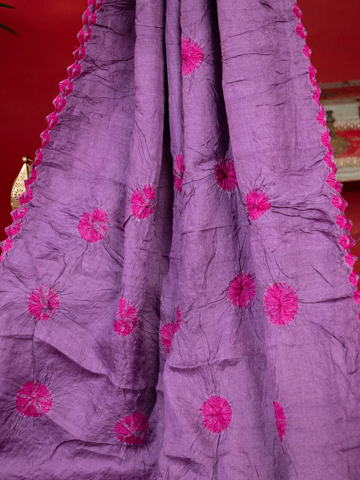Pastel Purple & Pink Tussar Silk Saree