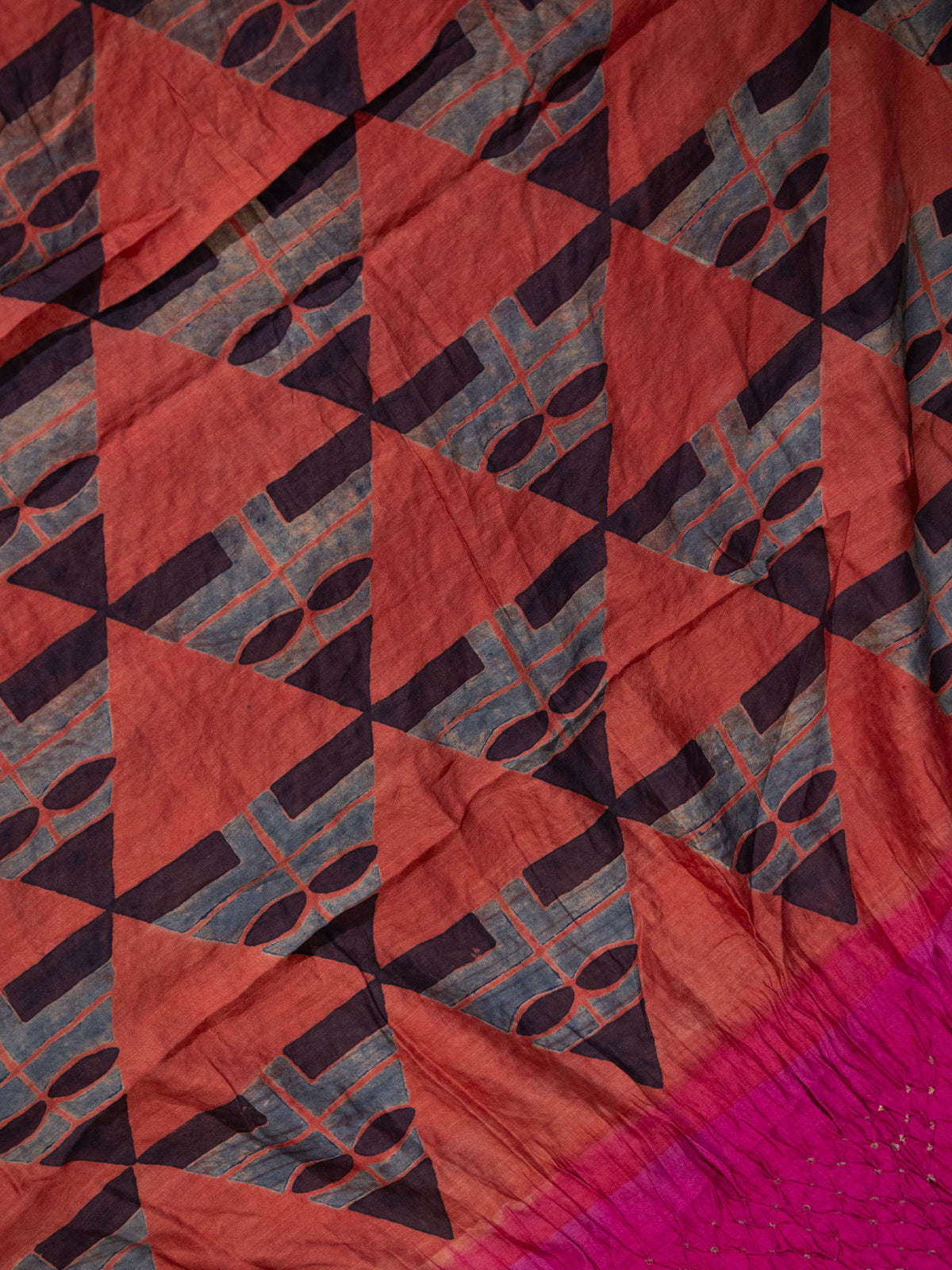 Magenta Pink & Rust Shade Tussar Silk Saree With Bandhej
