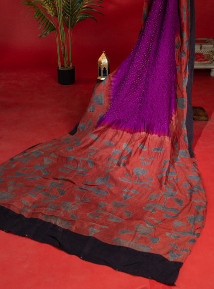 Purple & Rust Shade Tussar Silk Saree With Bandhej