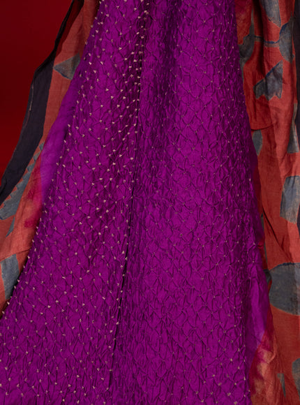 Purple & Rust Shade Tussar Silk Saree With Bandhej