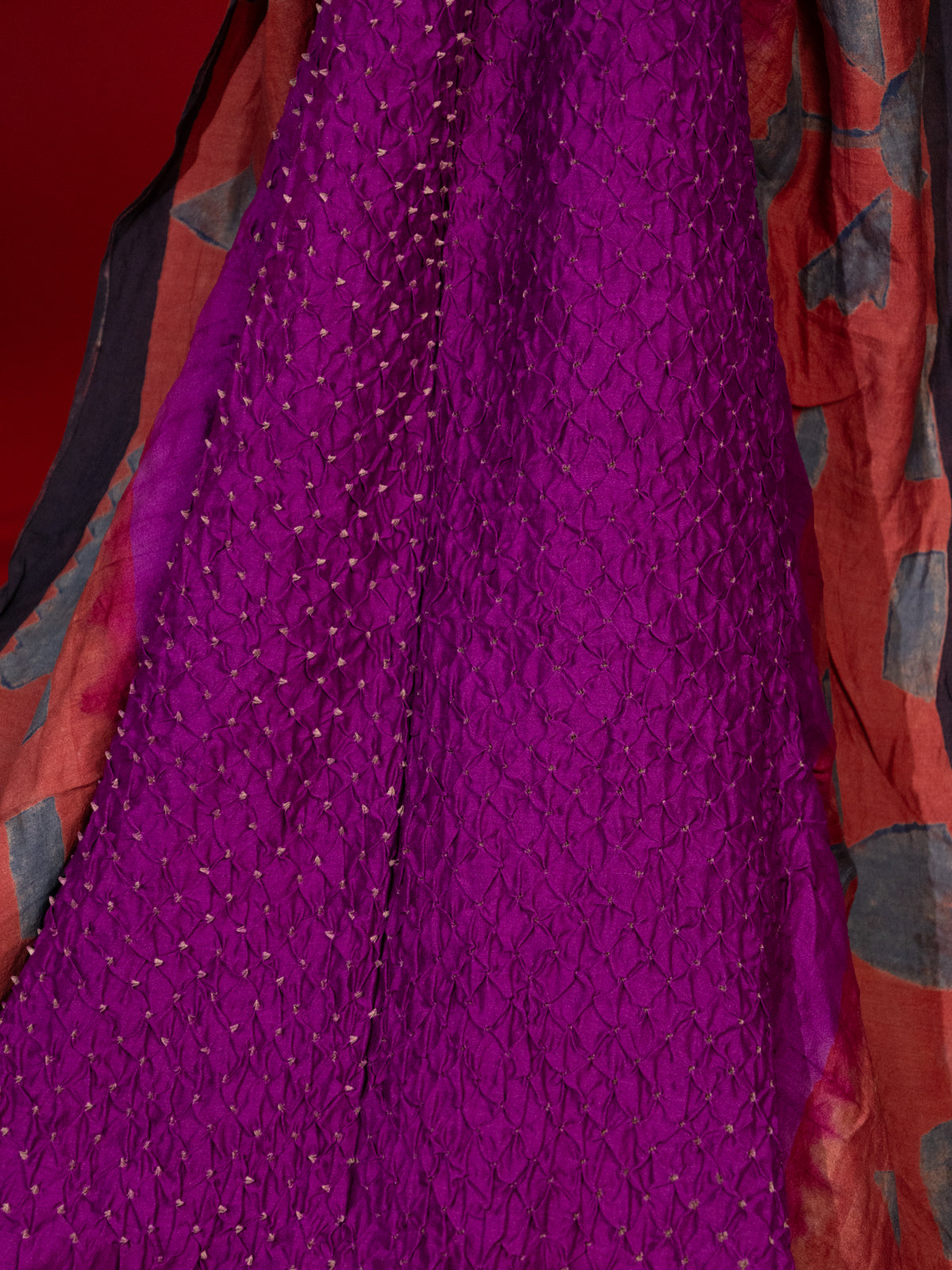 Purple & Rust Shade Tussar Silk Saree With Bandhej