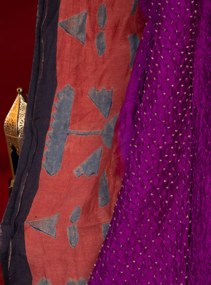 Purple & Rust Shade Tussar Silk Saree With Bandhej