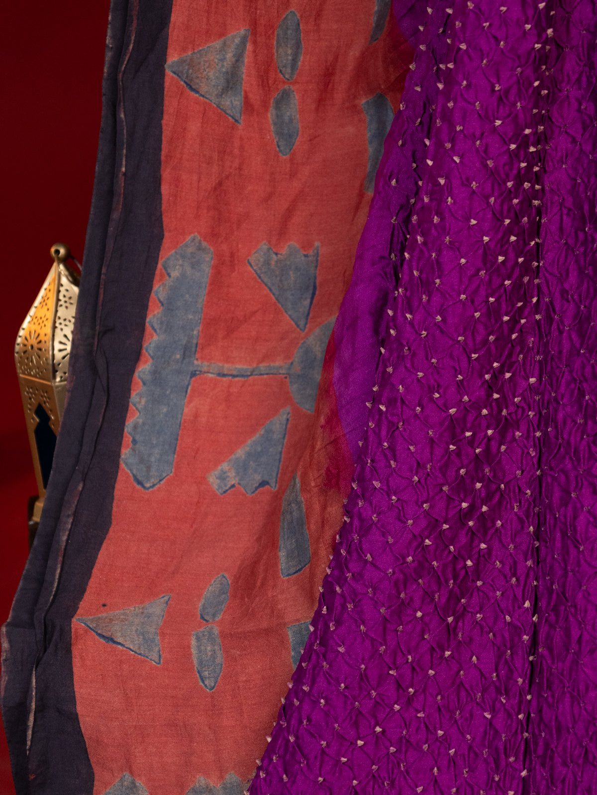 Purple & Rust Shade Tussar Silk Saree With Bandhej
