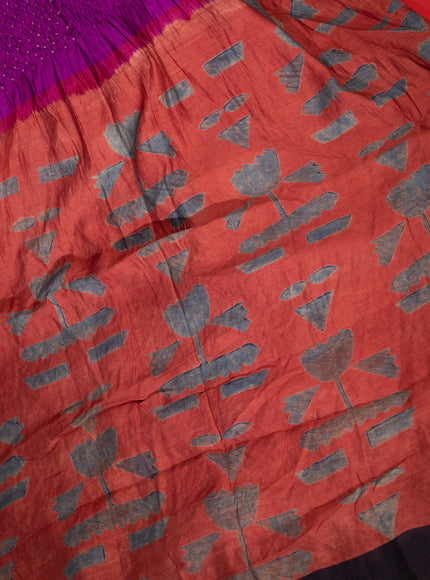 Purple & Rust Shade Tussar Silk Saree With Bandhej