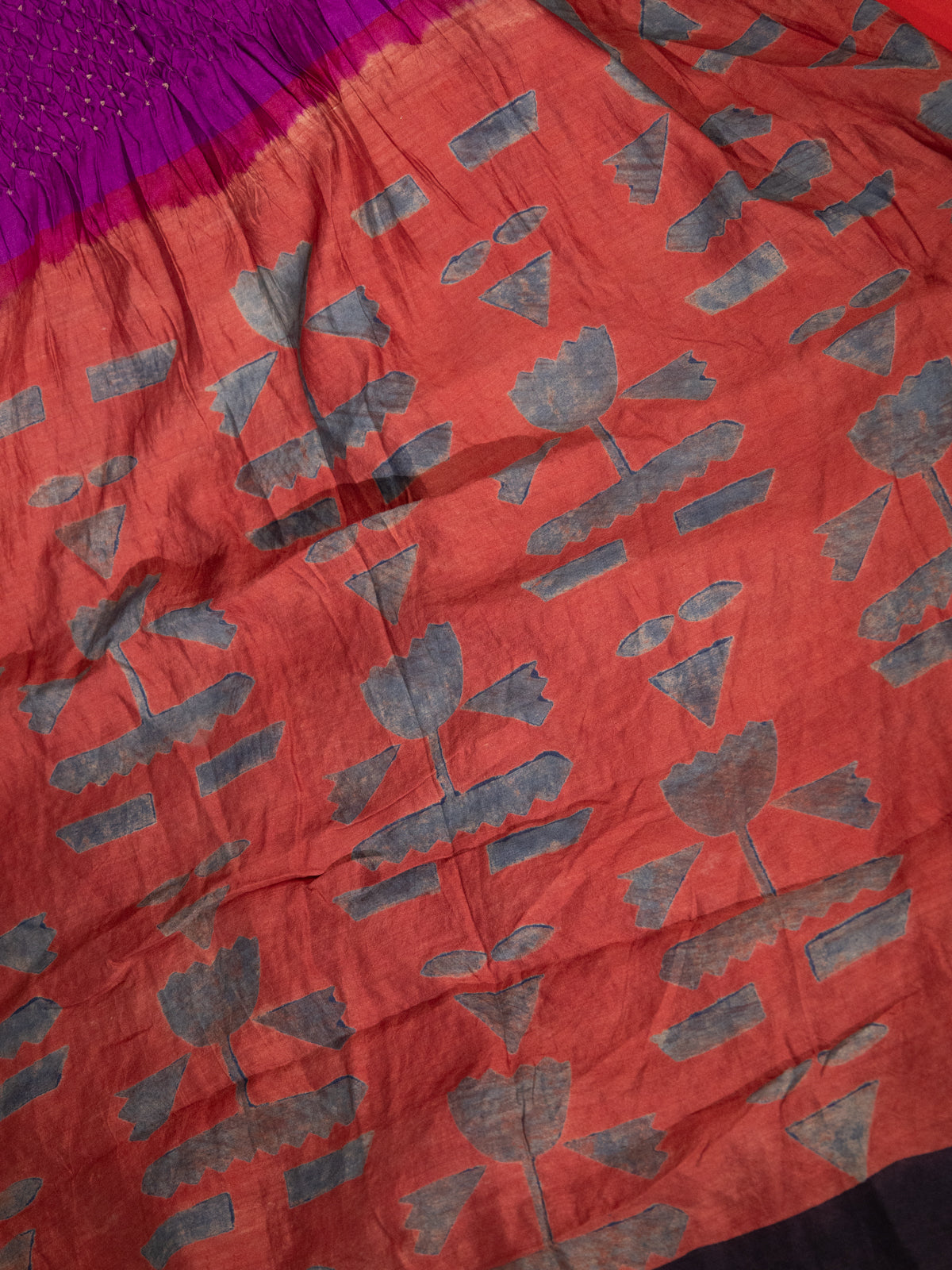 Purple & Rust Shade Tussar Silk Saree With Bandhej