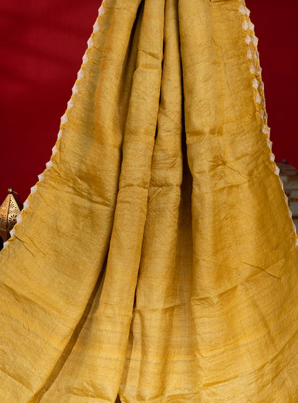 Mustard Shade Tussar Silk Saree With Placement Style Shibori Prints