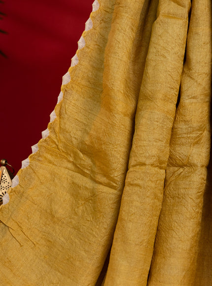 Mustard Shade Tussar Silk Saree With Placement Style Shibori Prints