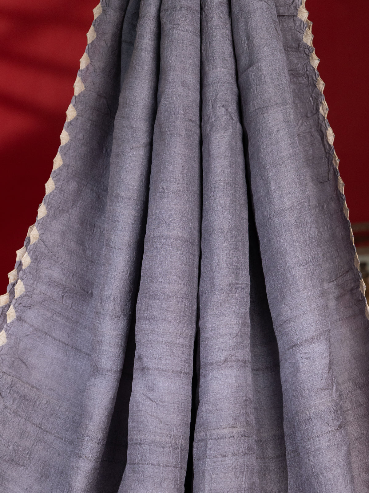 Grey Tussar Silk With Placement Style Shibori Prints