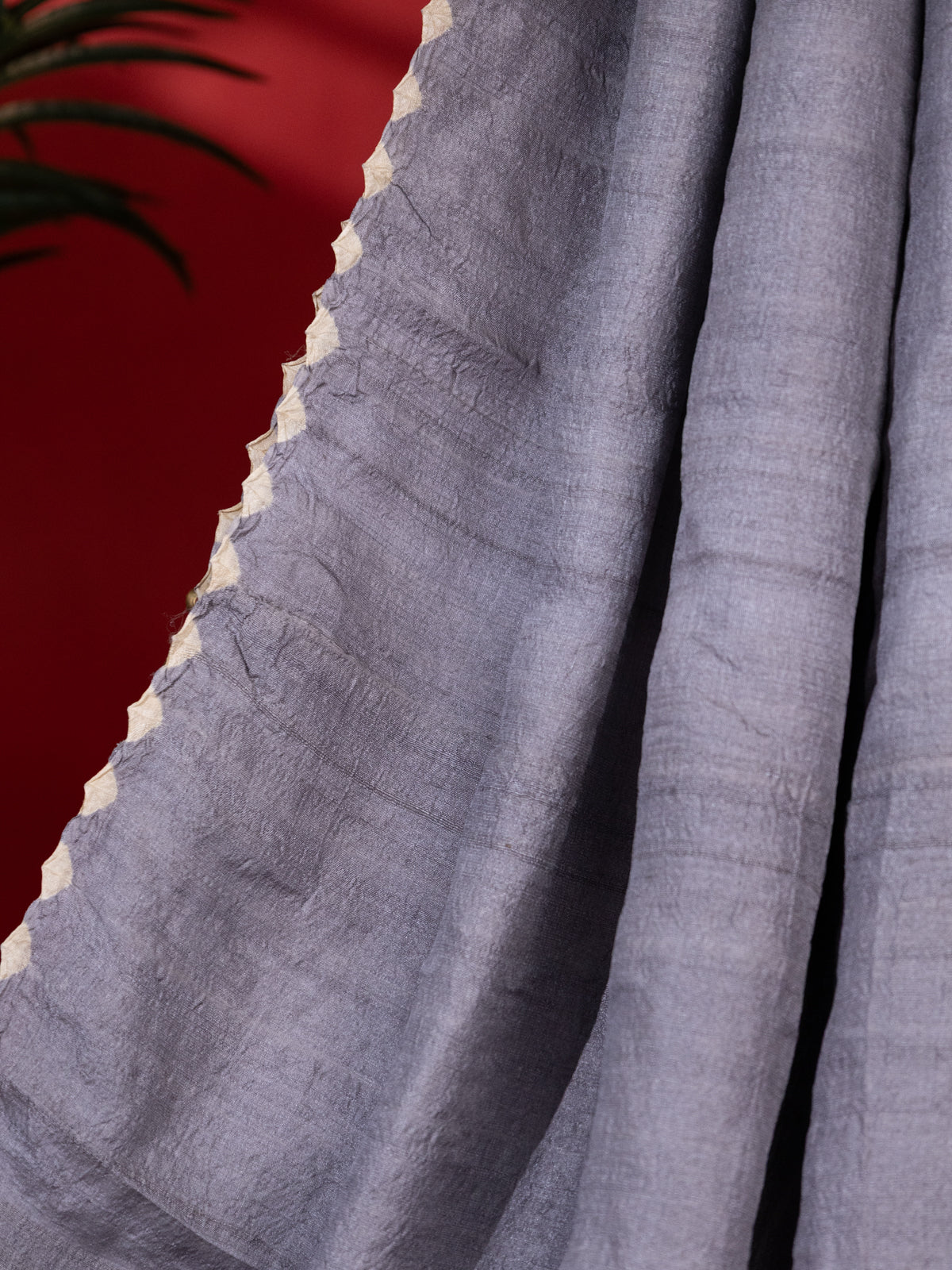 Grey Tussar Silk With Placement Style Shibori Prints