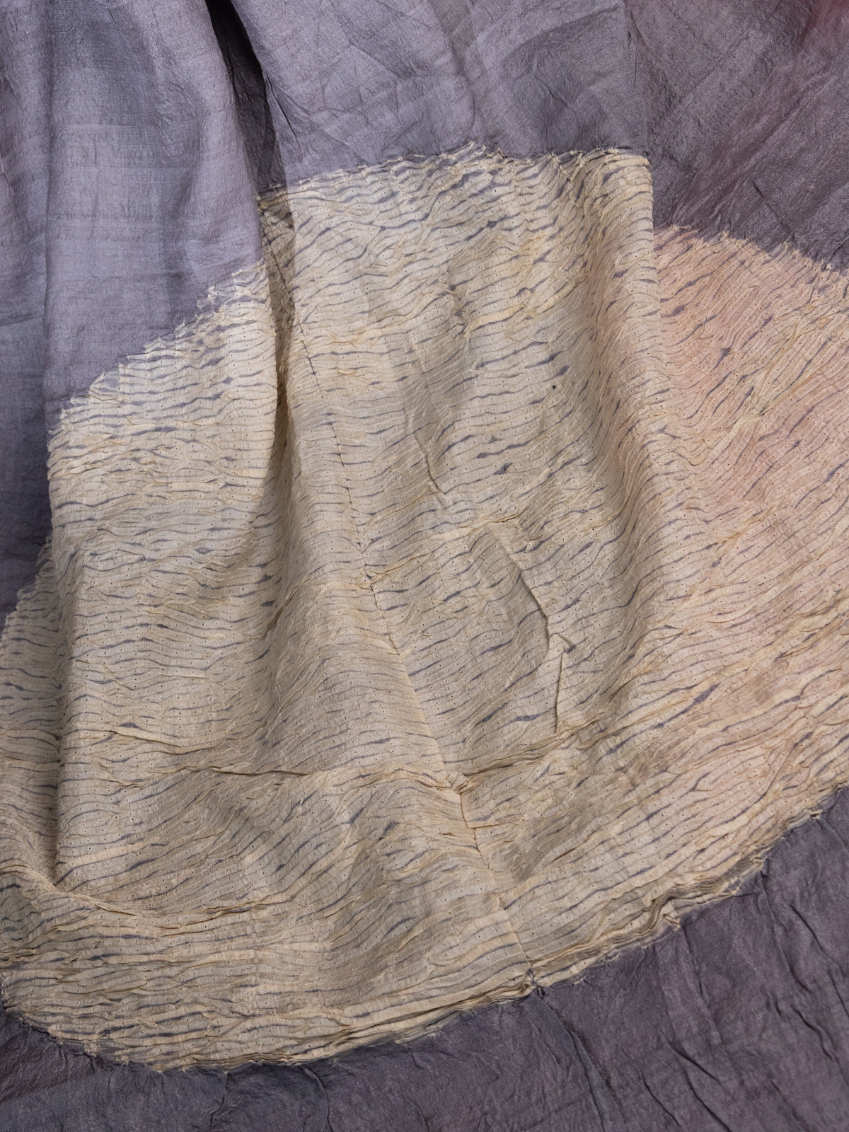 Grey Tussar Silk With Placement Style Shibori Prints