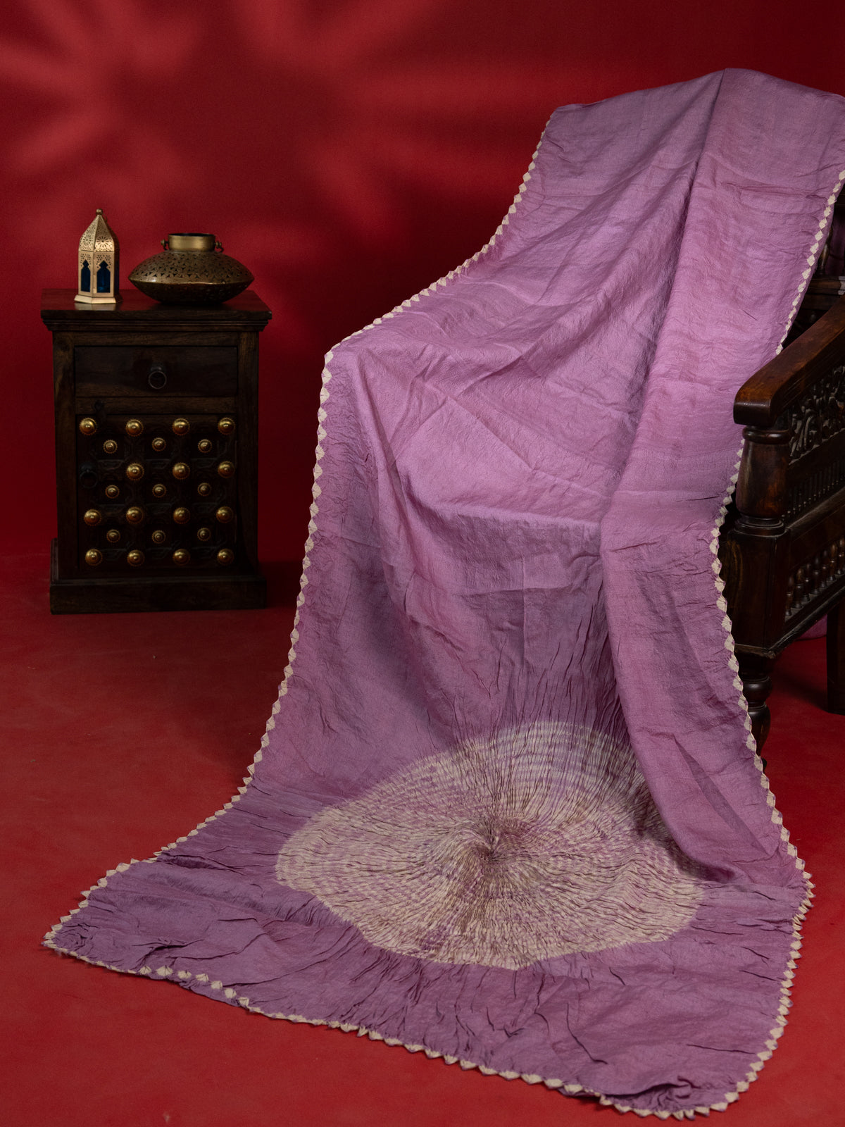 Pastel Lavender Tussar Silk Saree With Placement Style Shibori Prints