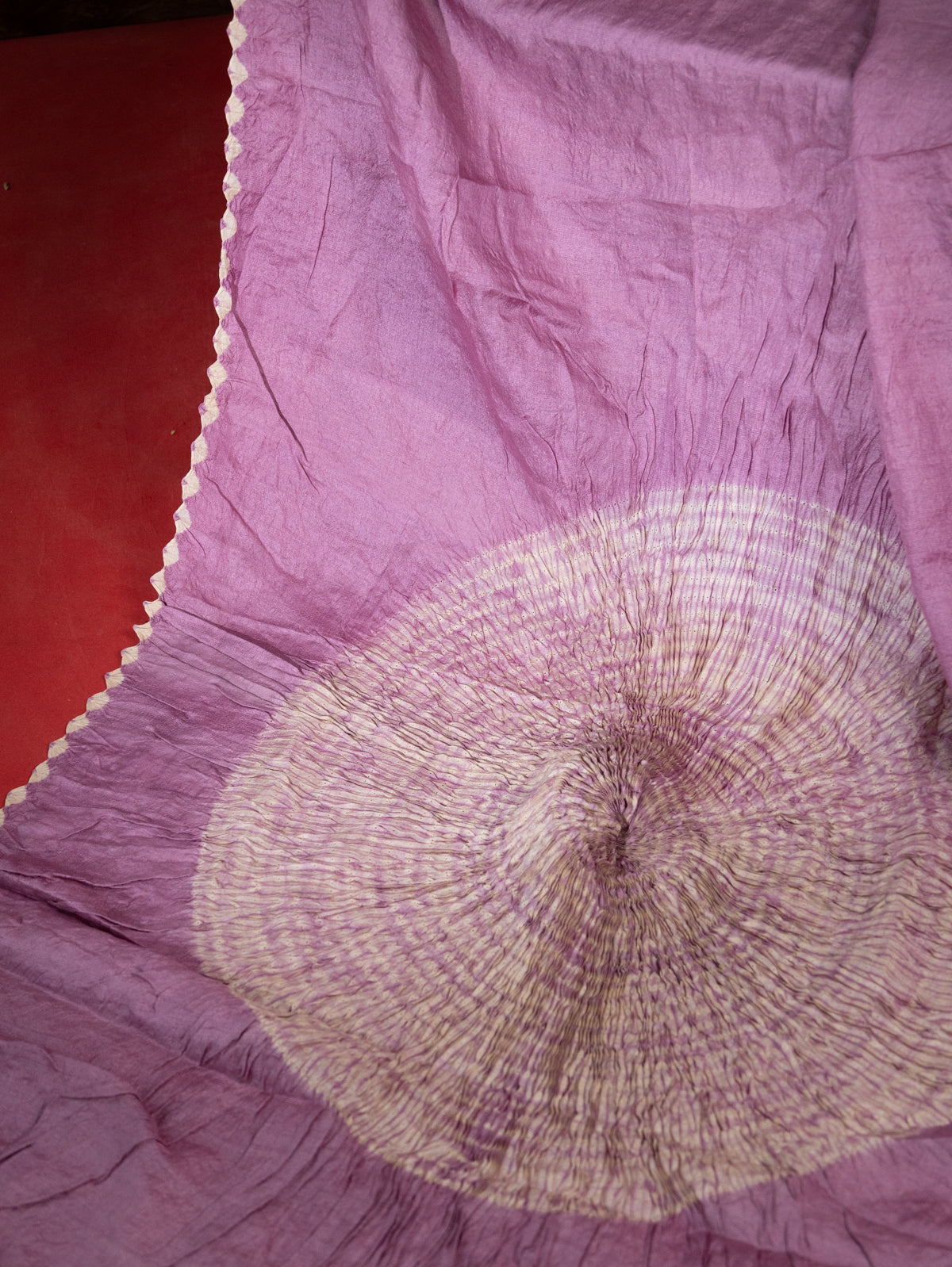 Pastel Lavender Tussar Silk Saree With Placement Style Shibori Prints