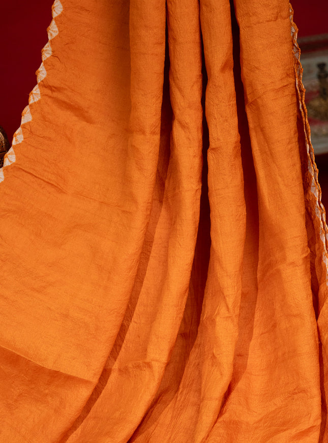 Orange Tussar Silk Saree With Placement Style Shibori Prints