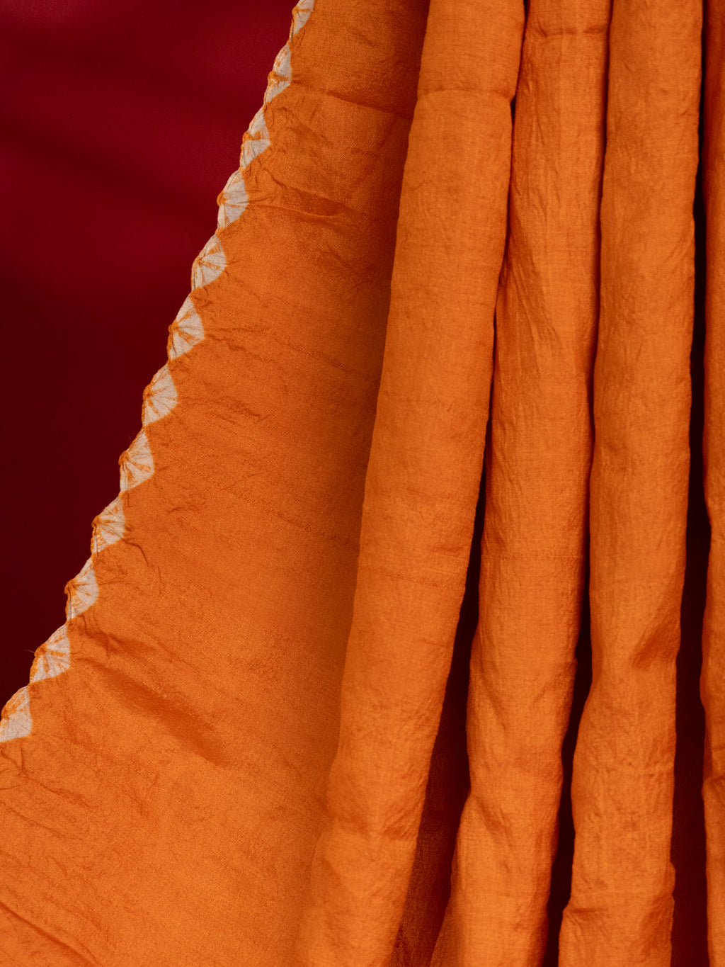 Orange Tussar Silk Saree With Placement Style Shibori Prints