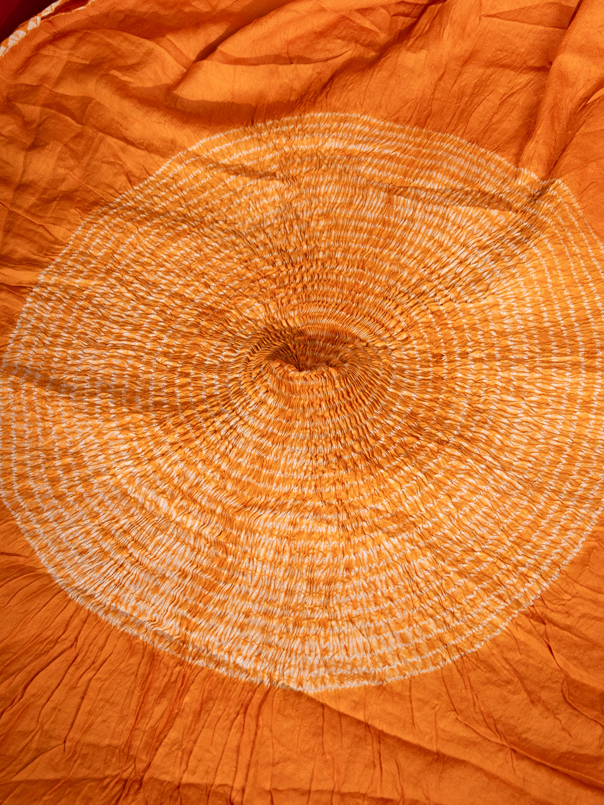 Orange Tussar Silk Saree With Placement Style Shibori Prints