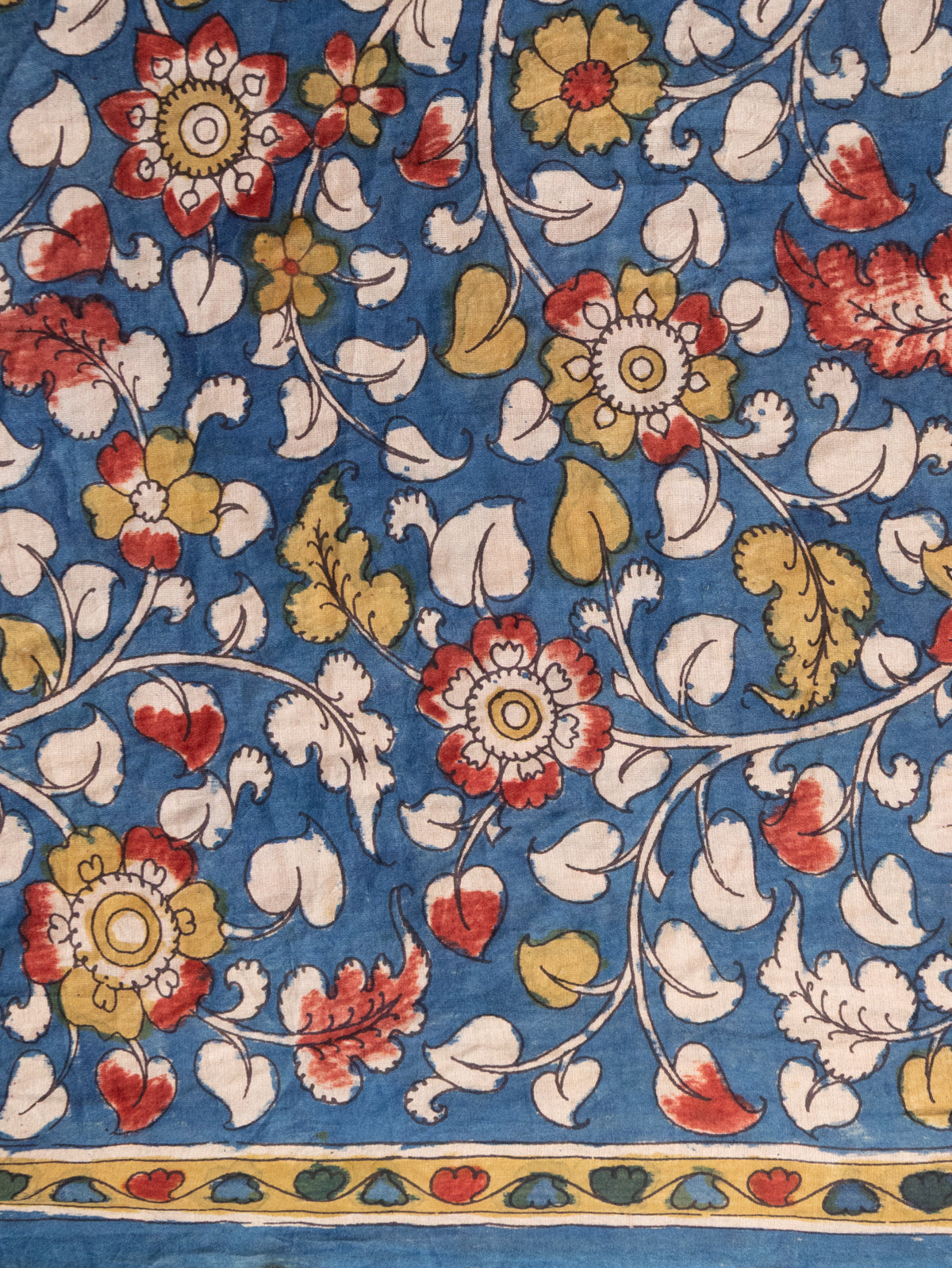 Lime Green & Blue Tussar Silk Saree With Bandhej & Pen Kalamkari