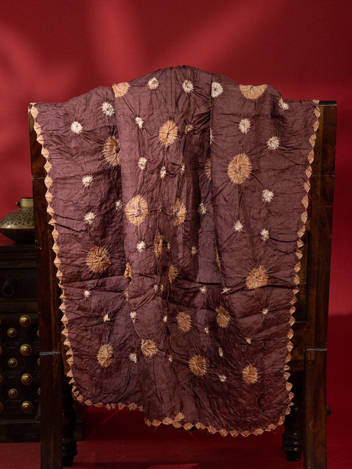 Brown & Sandal Tussar Silk Saree With Shibori