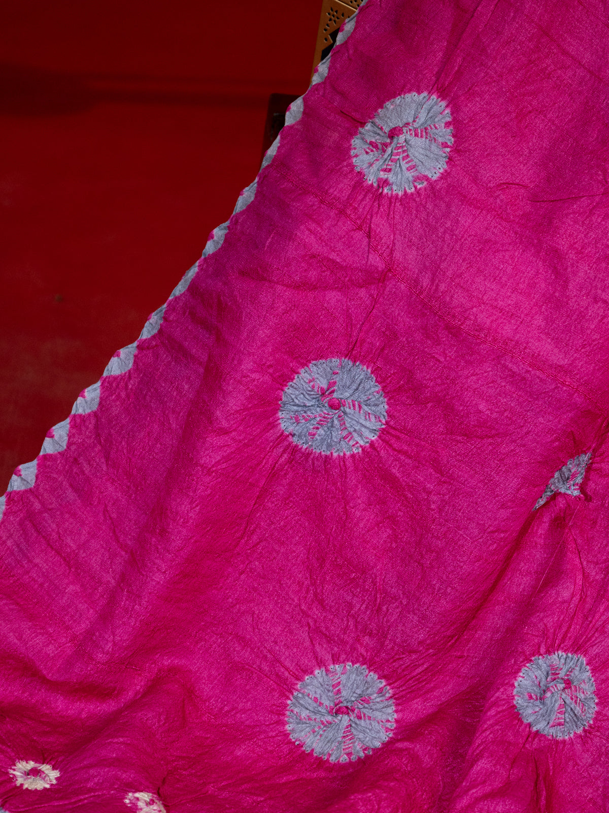 Magenta Pink & Grey Tussar Silk Saree With Shibori