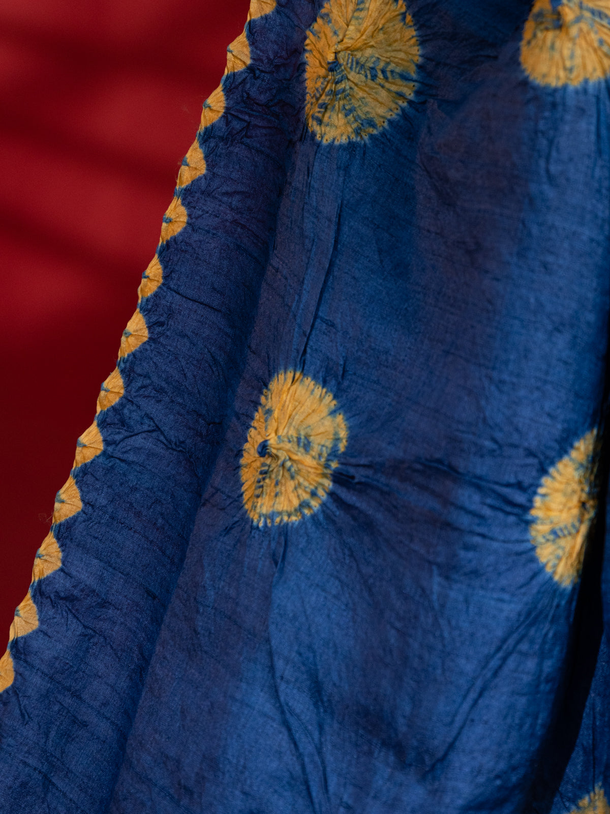 Blue & Pale Yellow Tussar Silk Saree With Shibori