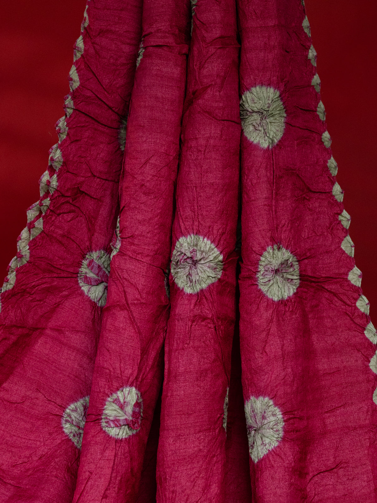 Maroon & Pastel Green Tussar Silk Saree With Shibori