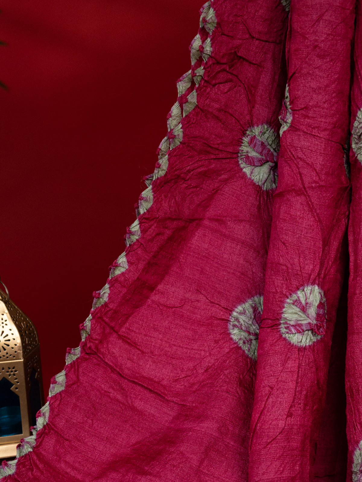 Maroon & Pastel Green Tussar Silk Saree With Shibori