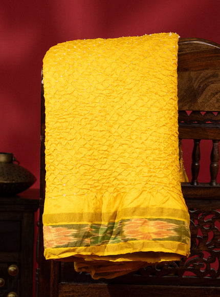Yellow Tussar Silk Saree With Bandhej And Kantha Work