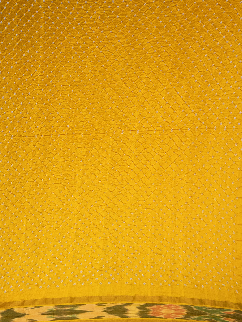 Yellow Tussar Silk Saree With Bandhej And Kantha Work