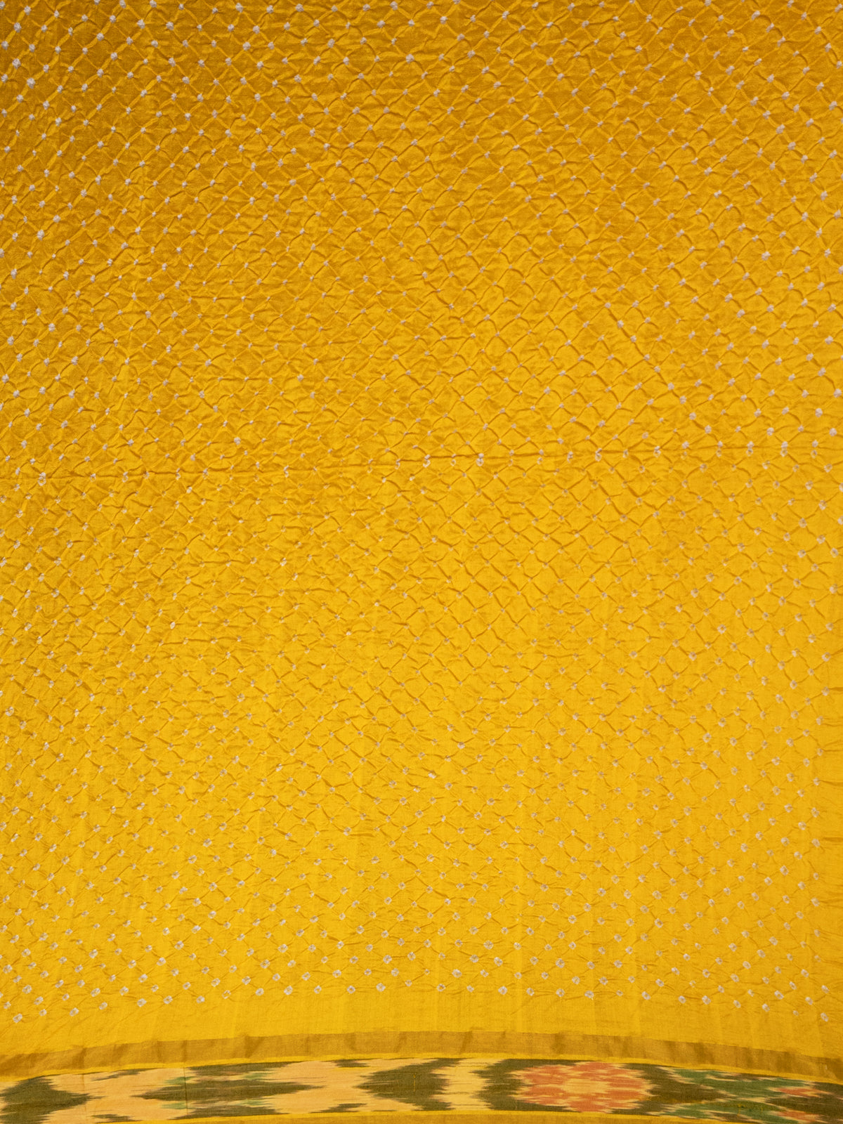 Yellow Tussar Silk Saree With Bandhej And Kantha Work