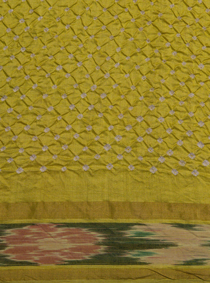 Lime Green Tussar Silk Saree With Bandhej And Kantha Work