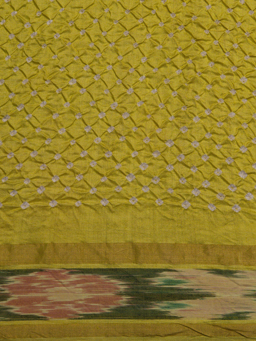 Lime Green Tussar Silk Saree With Bandhej And Kantha Work