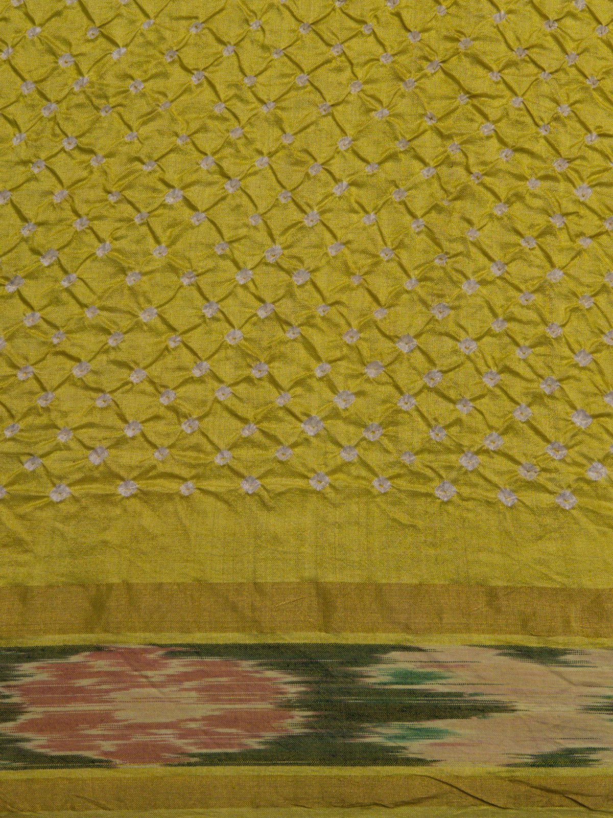 Lime Green Tussar Silk Saree With Bandhej And Kantha Work