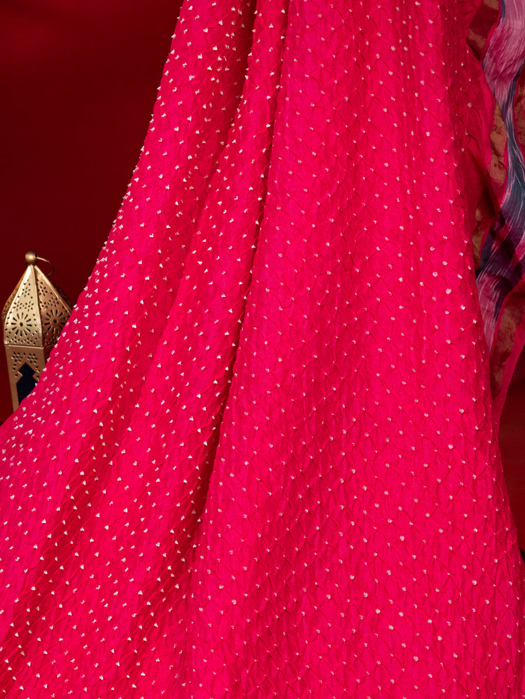 Pink Tussar Silk Saree With Bandhej And Kantha Work