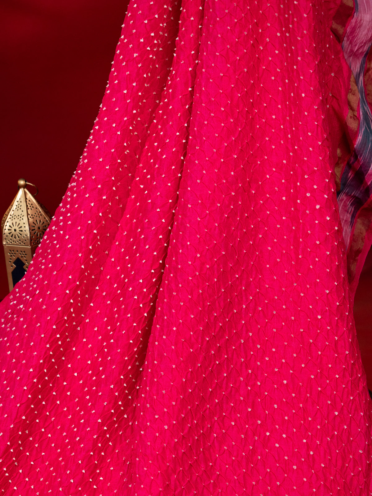 Pink Tussar Silk Saree With Bandhej And Kantha Work