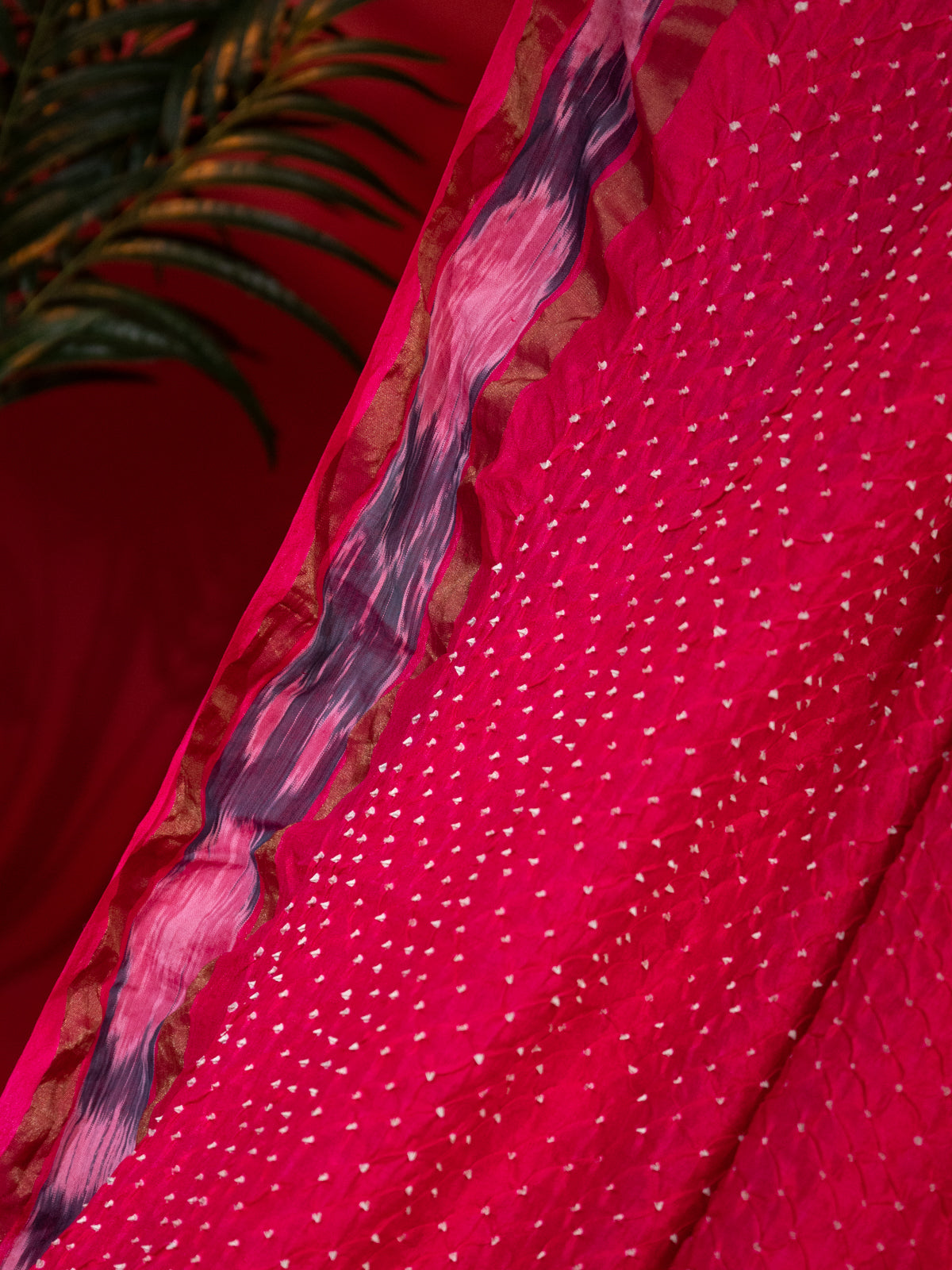 Pink Tussar Silk Saree With Bandhej And Kantha Work