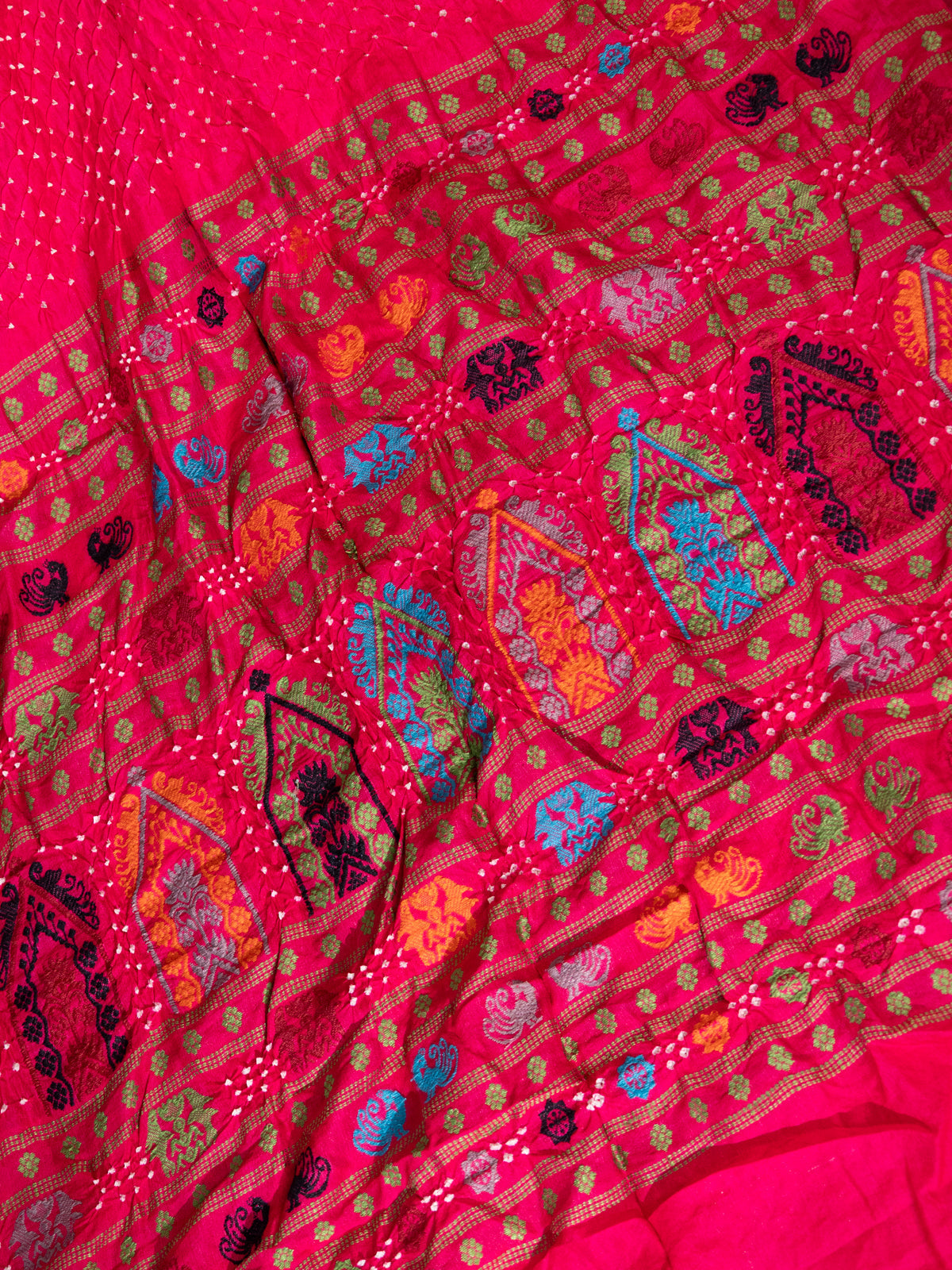 Pink Tussar Silk Saree With Bandhej And Kantha Work