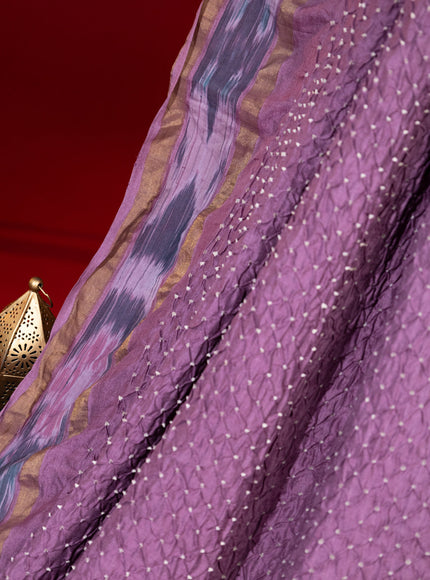 Pastel Purple Tussar Silk Saree With Bandhej And Kantha Work