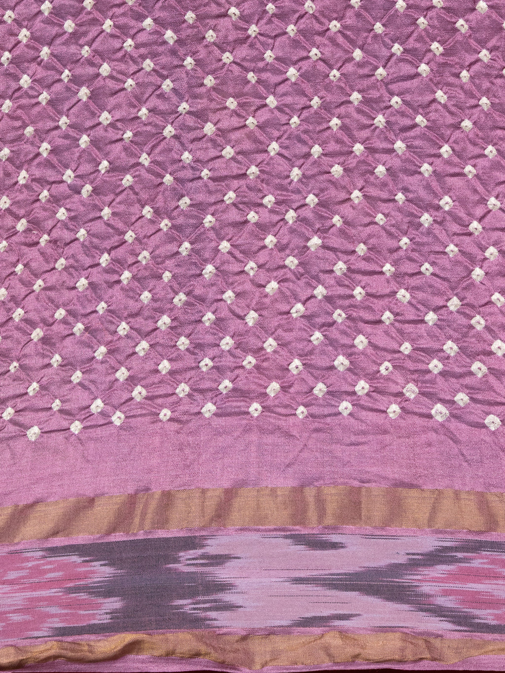 Pastel Purple Tussar Silk Saree With Bandhej And Kantha Work