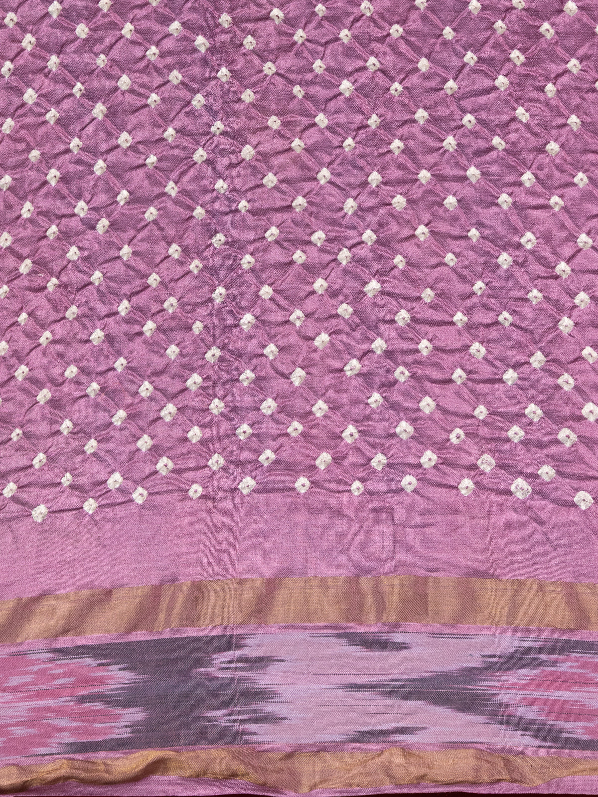 Pastel Purple Tussar Silk Saree With Bandhej And Kantha Work