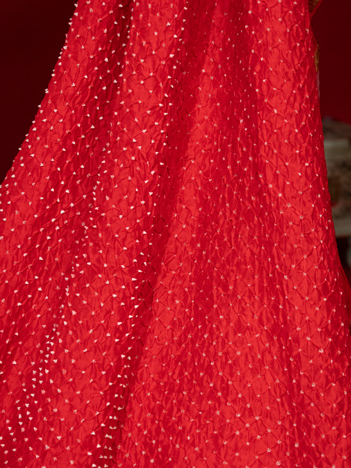 Red Tussar Silk Saree With Bandhej And Kantha Work