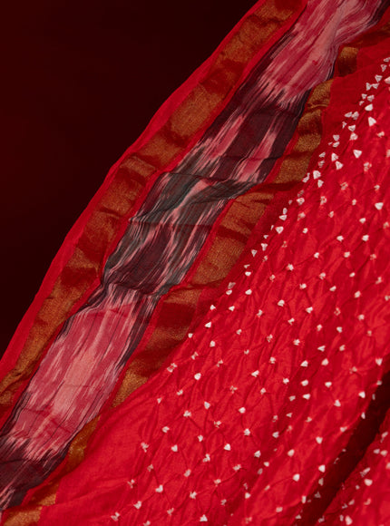 Red Tussar Silk Saree With Bandhej And Kantha Work