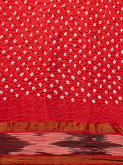 Red Tussar Silk Saree With Bandhej And Kantha Work