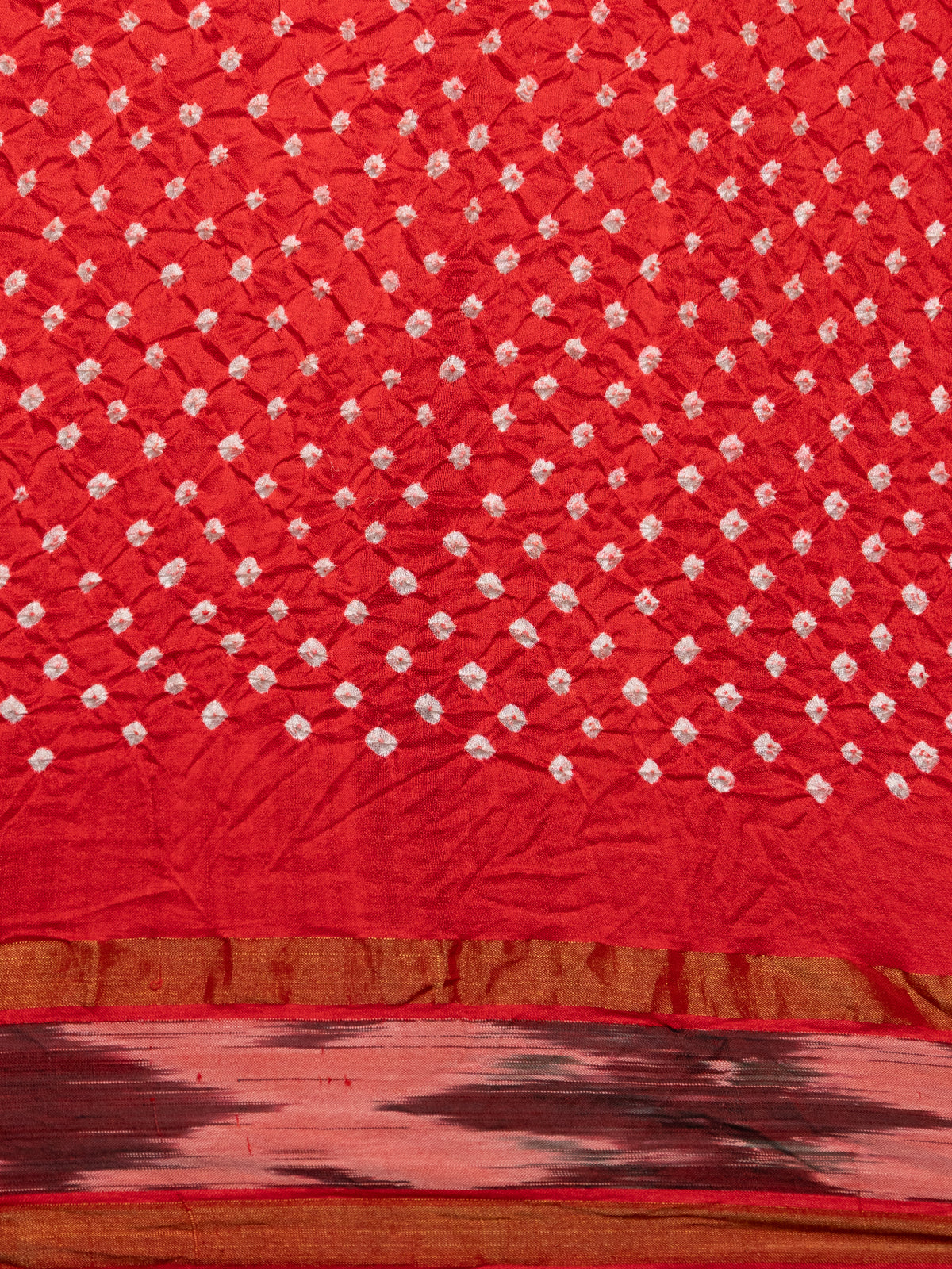 Red Tussar Silk Saree With Bandhej And Kantha Work