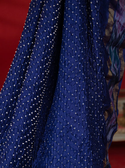 Blue Tussar Silk Saree With Bandhej And Kantha Work