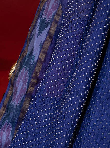 Blue Tussar Silk Saree With Bandhej And Kantha Work